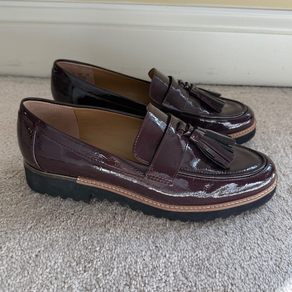 Women's Carolynn Franco Sarto Burgundy‎  Lug Sole Tassel Loafers size 8 - Picture 5 of 13